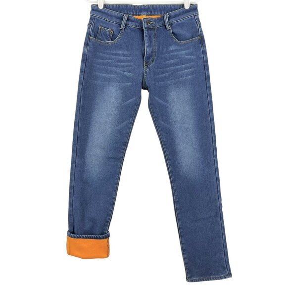 Fredd Marshall Women's Fleece Lined Blue Denim Jeans Size 30 Stretch Mid Rise - Picture 1 of 13